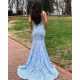 Mermaid Lace V-Neck Long Prom Dresses Formal Evening Gowns 601902