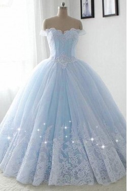Ball Gown Lace Off-the-Shoulder Long Prom Dresses Formal Evening Gowns 601913