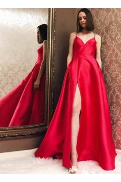 A-Line Long Pink V-Neck Long Prom Dresses Formal Evening Gowns 601919