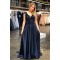 A-Line Lace V-Neck Long Prom Dresses Formal Evening Gowns 601922