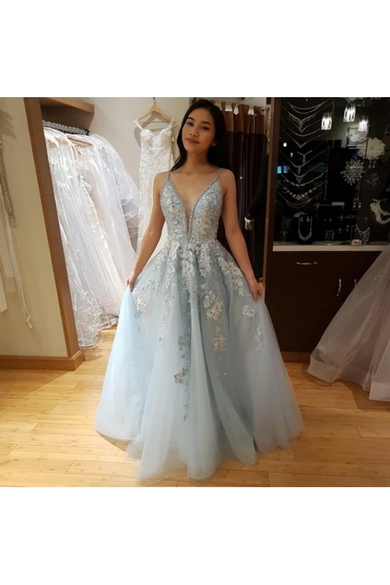 A-Line V-Neck Long Prom Dresses Formal Evening Gowns 601924 A-Line V-Neck Long Prom Dresses Formal Evening Gowns 601924
