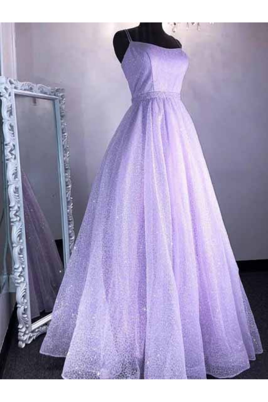 Classy A Line Spaghetti Straps Light Grape Long Prom Dresses Evening Dress