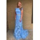 Elegant Two Pieces Off-the-Shoulder Lace Appliques Long Prom Dresses Formal Evening Gowns 601940