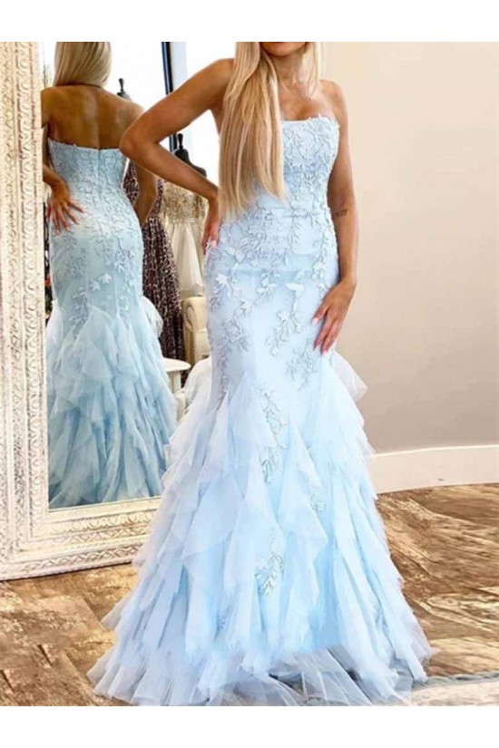 Mermaid Strapless Lace Tulle Long Prom Dresses Formal Evening Gowns 601943 Mermaid Strapless Lace Tulle Long Prom Dresses Formal Evening Gowns 601943