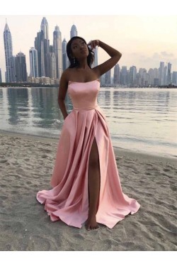 A-Line Long Satin Prom Dresses Formal Evening Gowns 601961