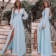 A-Line Chiffon Long Sleeves V-Neck Formal Evening Dresses Party Gowns 601966