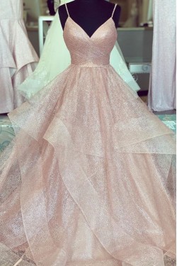 A-Line Spaghetti Straps Long Prom Dresses Formal Evening Gowns 601975