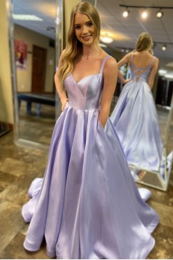 A-Line Long Satin Prom Dresses Formal Evening Gowns 601984