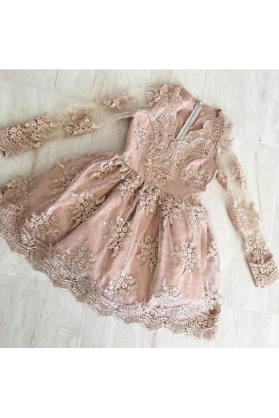 Short Prom Dress Long Sleeves Lace Homecoming Dresses Graduation Party Dresses 701070