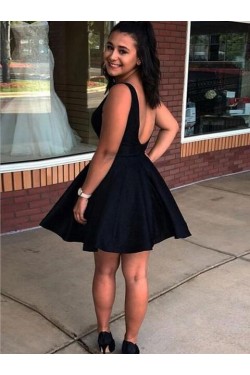 Short Black Satin Prom Dress Homecoming Graduation Cocktail Dresses 701144