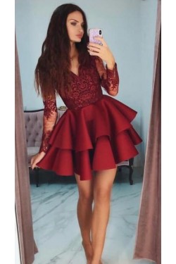 Short Prom Dress Long Sleeves Lace Homecoming Graduation Cocktail Dresses 701160