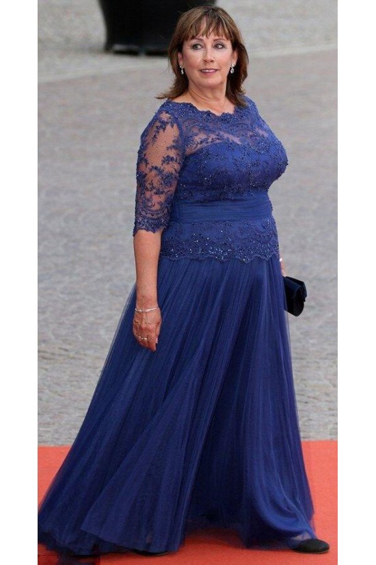 A-Line Beaded Lace Tulle Plus Size Mother of the Bride Dresses 702028
