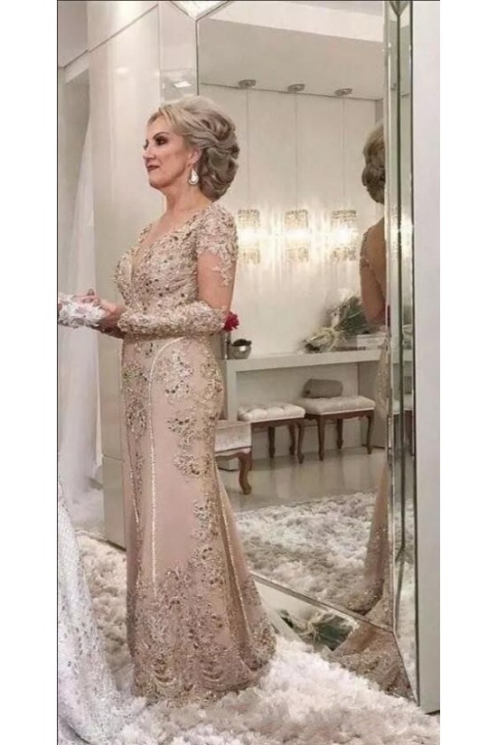 Long Sleeves Beaded Lace Mother of the Bride Dresses 702040