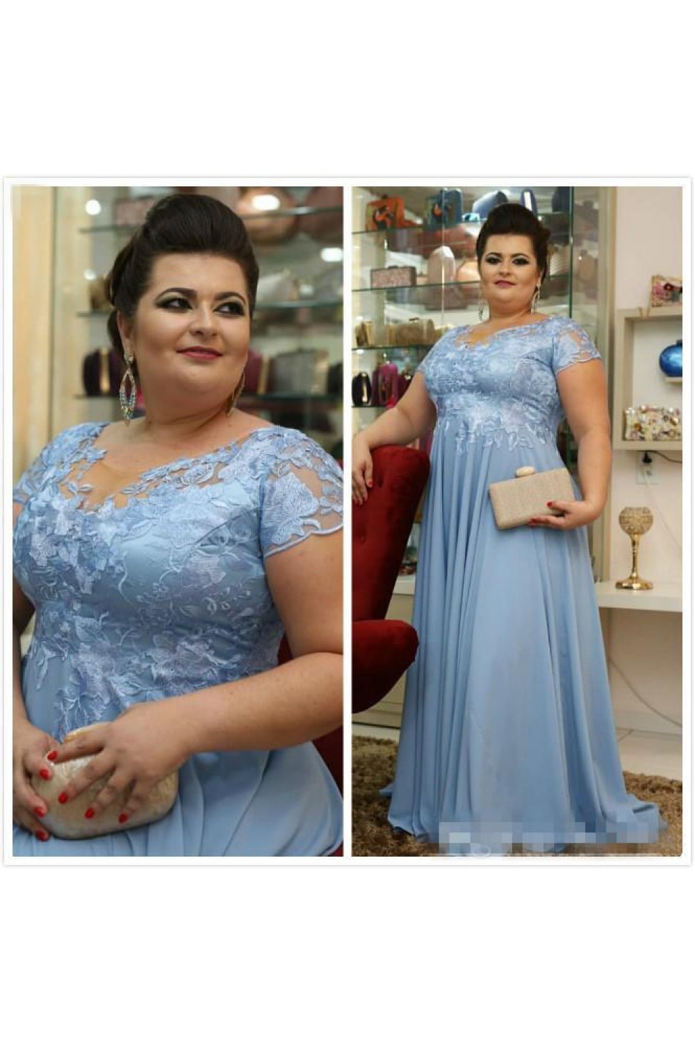 Cicinia A-Line Chocolate Mother Of The Bride Dress Plus Size Long Chiffon Lace Tea Length main image 1