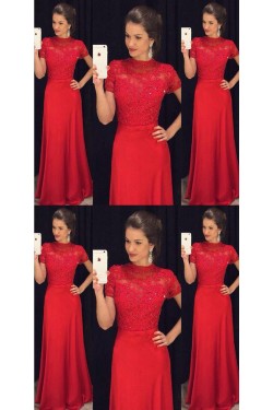 Long Red Beaded Lace Mother of the Bride Dresses 702072