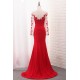 Long Sleeves Lace Mermaid Red Mother of the Bride Dresses 702089