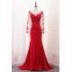 Long Sleeves Lace Mermaid Red Mother of the Bride Dresses 702089