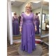 Elegant Long Purple Chiffon and Lace Mother of the Bride Dresses with Sleeves 702095