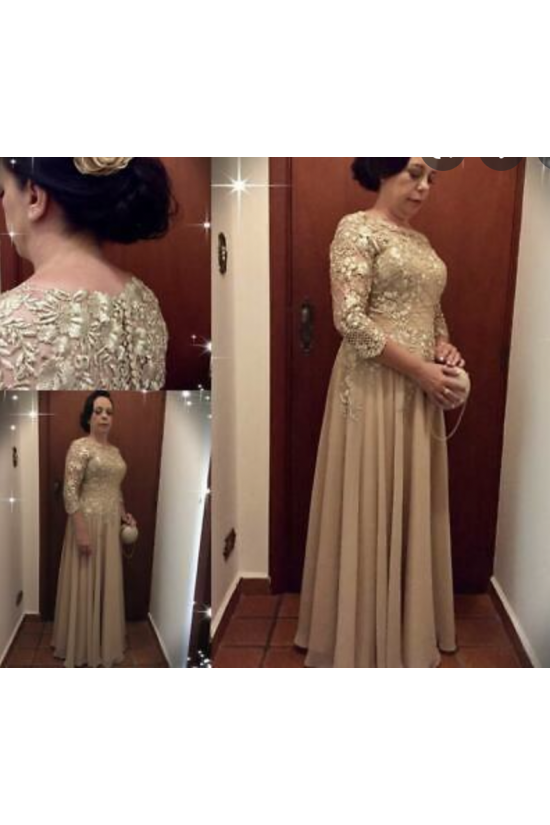 Elegant Long Chiffon and Lace Mother of the Bride Dresses with Sleeves 702096