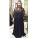 Long Navy Blue Beaded Chiffon and Lace Mother of the Bride Dresses with Sleeves 702104