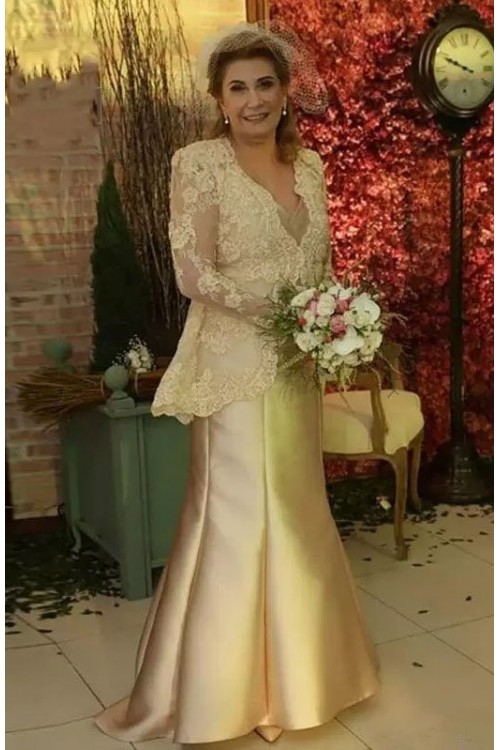 Sparkly Yellow Floral Mermaid Long Mother of the Bride Dress with Slit