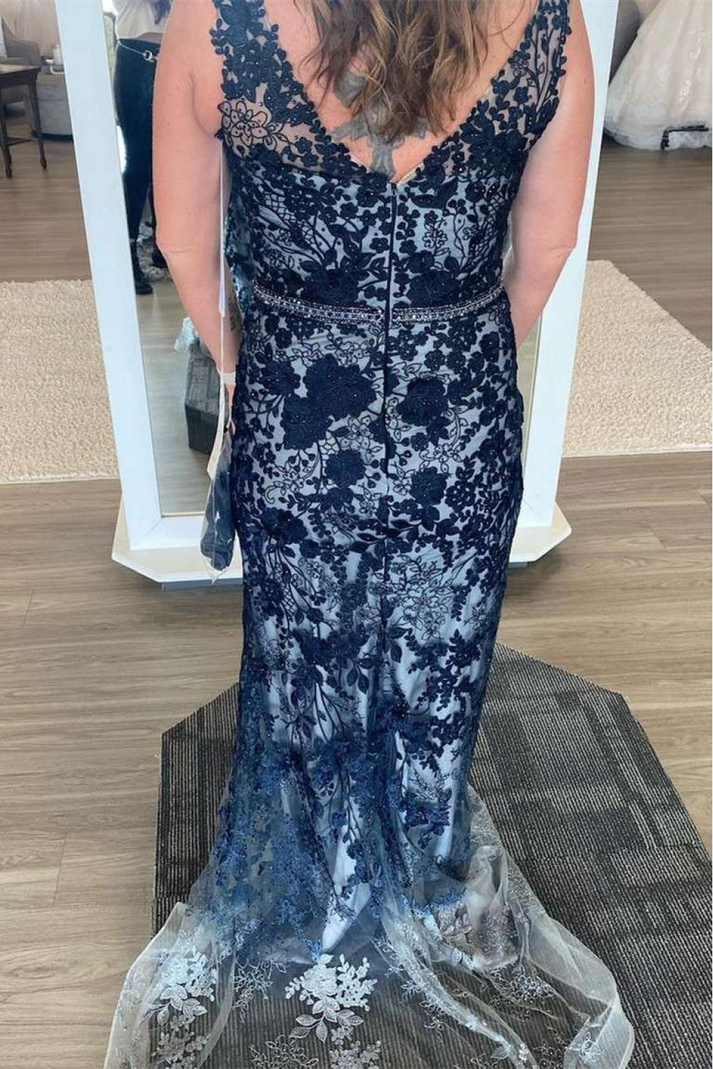 Blue Mother Of The Bride Dresses V-Neck Embroidered 3/4 Sleeves Mother Of The Bride Dress main image 1