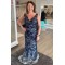 Long Navy Blue V Neck Lace Mother of the Bride Dresses 702113