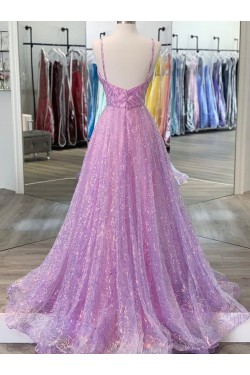 A-Line Sparkly Tulle Long Prom Dresses Formal Evening Gowns 901030