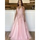 Long Pink Lace and Satin Prom Dresses Formal Evening Gowns 901031