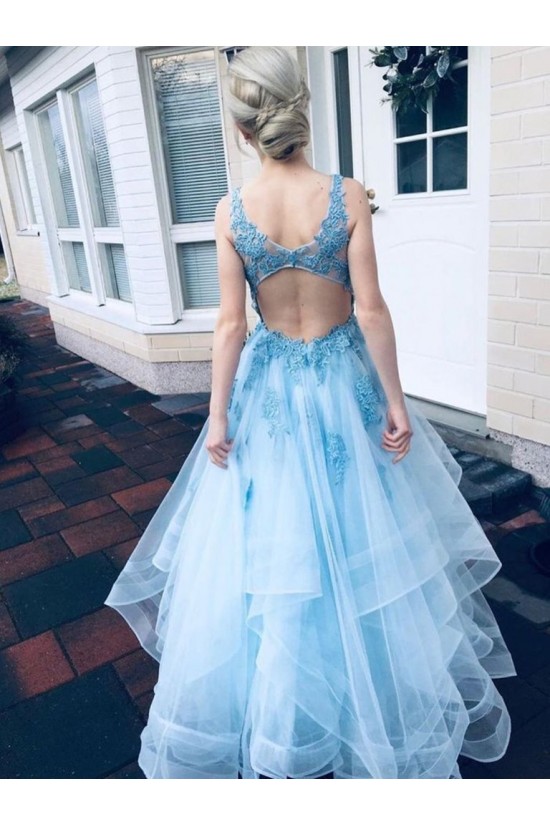 Long Blue Lace and Tulle Prom Dresses Formal Evening Gowns 901032 Long Blue Lace and Tulle Prom Dresses Formal Evening Gowns 901032