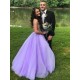 A-Line Lavender Tulle Long Beaded Prom Dresses Formal Evening Gowns 901061