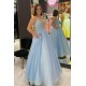 Long Blue Sparkle Tulle Prom Dresses Formal Evening Gowns 901079