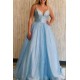 Long Blue Sparkle Tulle Prom Dresses Formal Evening Gowns 901079