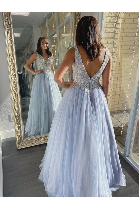 A-Line Lace and Tulle Long Prom Dresses Formal Evening Gowns 901098 A-Line Lace and Tulle Long Prom Dresses Formal Evening Gowns 901098
