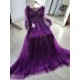 A-Line Long Purple Lace Long Sleeves Prom Dresses Formal Evening Gowns 901105