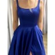 Long Blue Satin Prom Dresses Formal Evening Gowns 901108