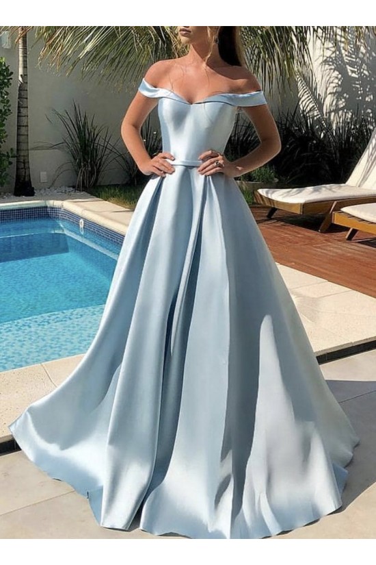 A-Line Off the Shoulder Satin Long Prom Dresses Formal Evening Gowns 901121 A-Line Off the Shoulder Satin Long Prom Dresses Formal Evening Gowns 901121