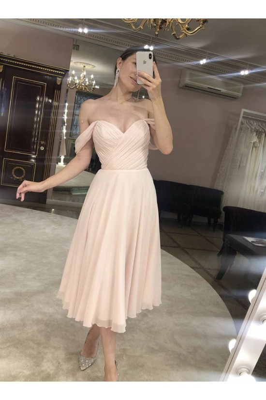 A-Line Tea Length Chiffon Long Prom Dresses Formal Evening Gowns 901129
