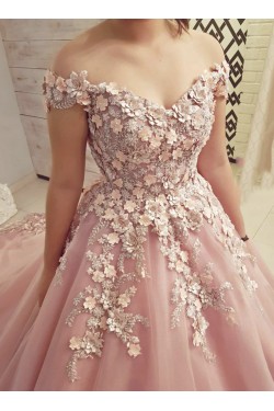 A-Line Off the Shoulder Lace Long Prom Dresses Formal Evening Gowns 901130