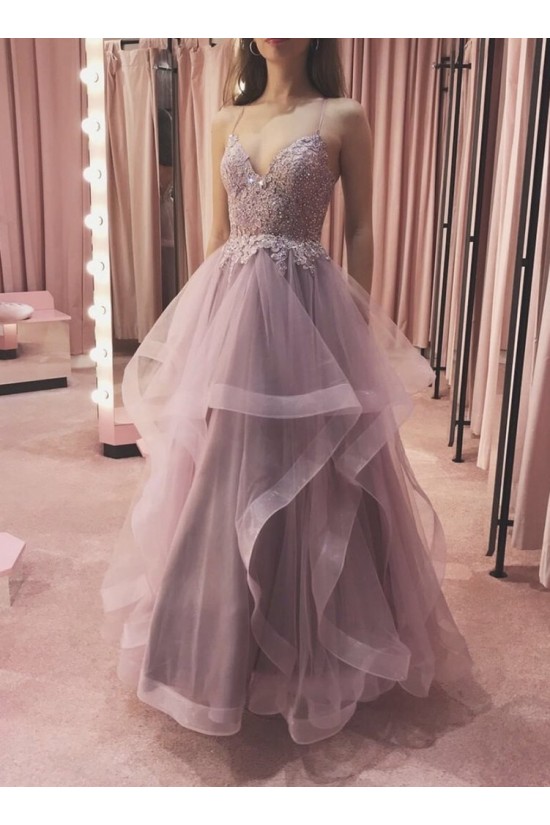 A-Line Beaded Lace and Tulle Long Prom Dresses Formal Evening Gowns 901132 A-Line Beaded Lace and Tulle Long Prom Dresses Formal Evening Gowns 901132