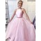 A-Line Two Pieces Sparkle Tulle Long Pink Prom Dresses Formal Evening Gowns 901136