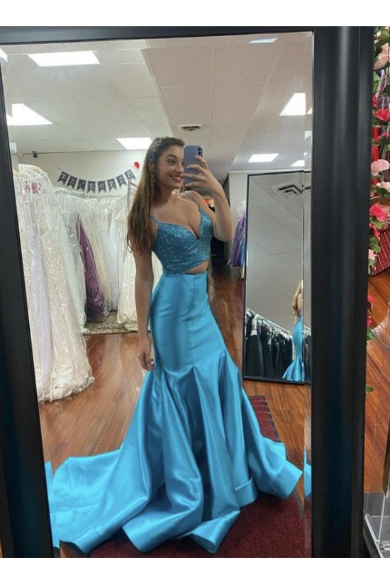 Mermaid Two Pieces Long Blue Sequins and Satin Prom Dress Formal Evening Gowns 901137 Mermaid Two Pieces Long Blue Sequins and Satin Prom Dress Formal Evening Gowns 901137
