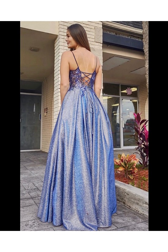 A-Line Long Blue Lace Sparkle Prom Dress Formal Evening Gowns 901157 A-Line Long Blue Lace Sparkle Prom Dress Formal Evening Gowns 901157