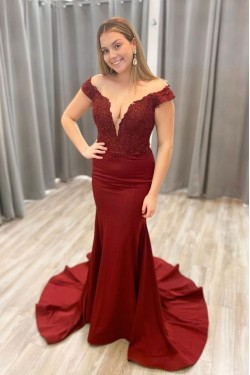 Mermaid Off-the-Shoulder Lace Prom Dress Formal Evening Gowns 901174