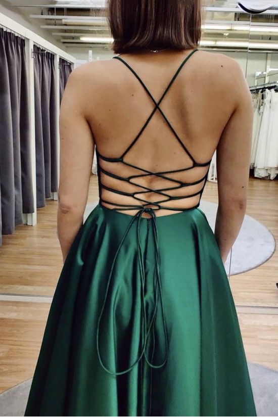 Long Green Satin Prom Dress Formal Evening Gowns 901182