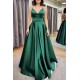 Long Green Satin Prom Dress Formal Evening Gowns 901182