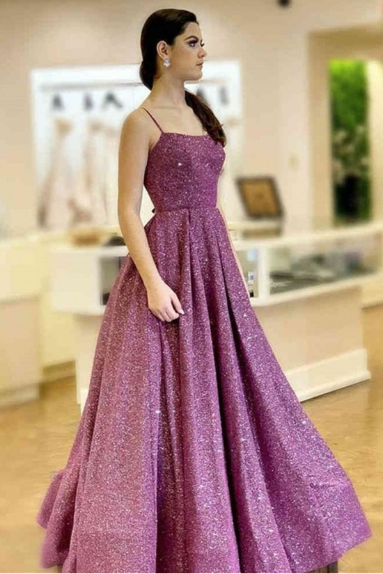 A-Line Sparkle Sequin Spaghetti Straps Prom Dress Formal Evening Gowns 901186