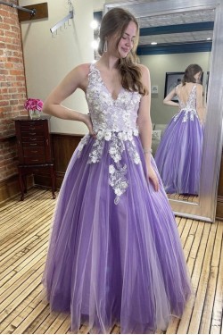 A-Line Lace and Tulle Prom Dress Formal Evening Gowns 901193