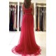 Long Red One Shoulder Lace and Tulle Prom Dress Formal Evening Gowns 901206