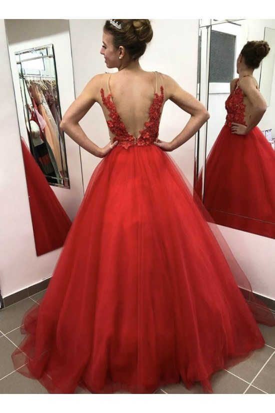 Long Red Lace and Tulle Prom Dress Formal Evening Gowns 901226 Long Red Lace and Tulle Prom Dress Formal Evening Gowns 901226
